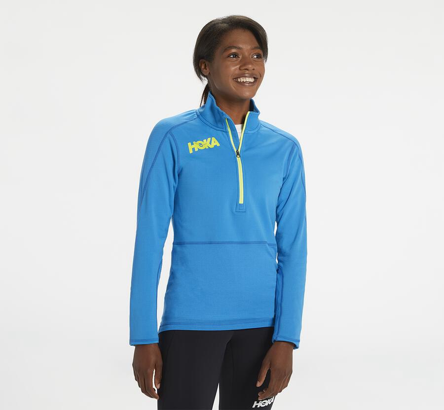 Hoka One One Womens Tops - 1/2 Zip Midlayer - Blue - CTZU89125